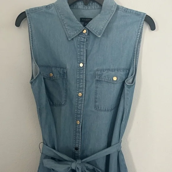 Talbots Blue Buttoned Pleated Midi Dress - Picture 5 of 6